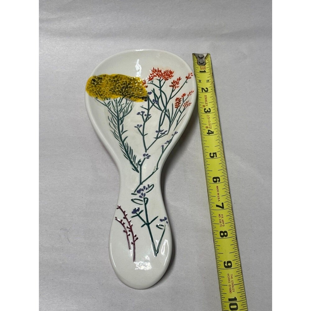 Anthropologie Dagny Spoon Rest Hand Painted Botanical Floral Stoneware 9.25"